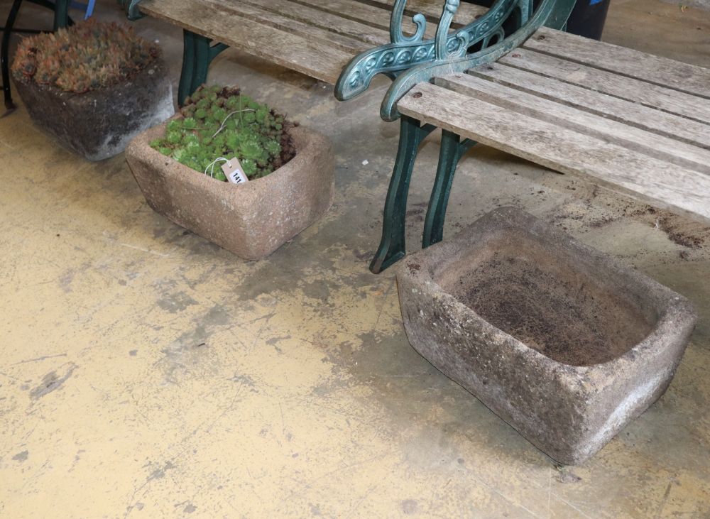 Three rectangular garden planters, W.38cm, D.26cm, H.17cm